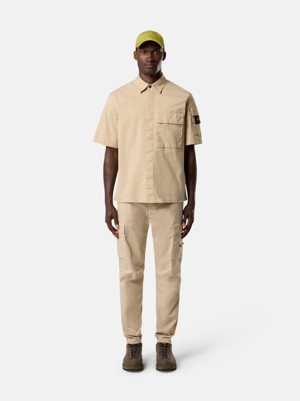 STONE ISLAND - Chemise manches courtes beige en cotton supima