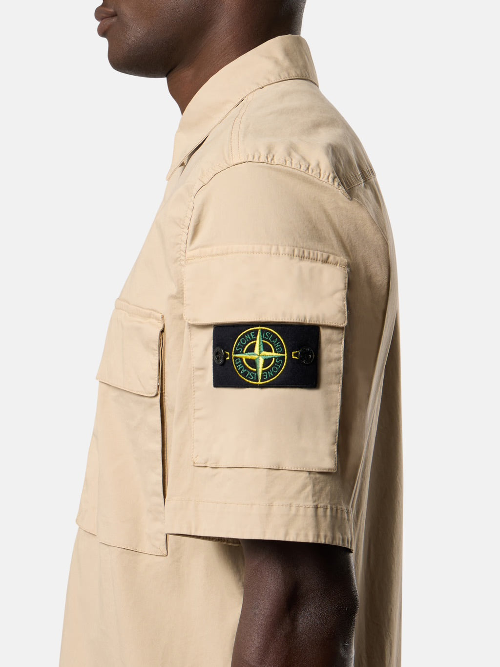 STONE ISLAND - Chemise manches courtes beige en cotton supima