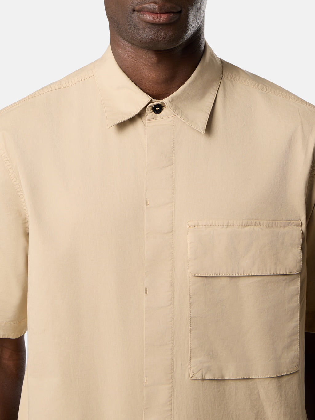 STONE ISLAND - Chemise manches courtes beige en cotton supima