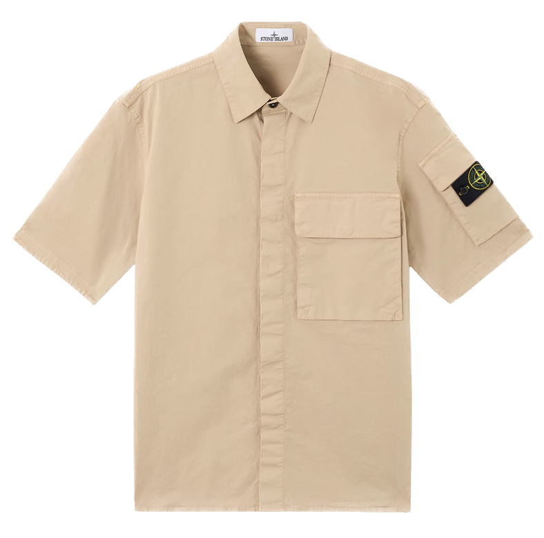 STONE ISLAND - Chemise manches courtes beige en cotton supima