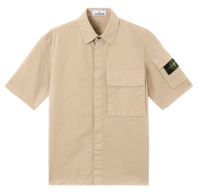 STONE ISLAND - Chemise manches courtes beige en cotton supima