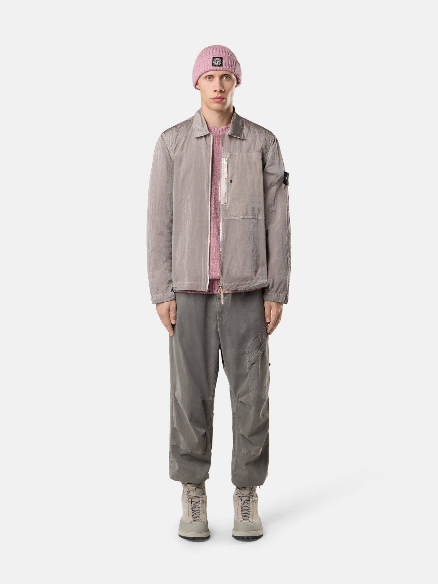 STONE ISLAND - Surchemise nylon rose pâle