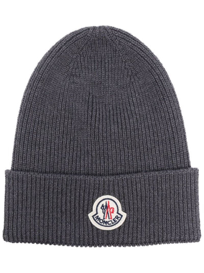 MONCLER - Bonnet en laine gris foncé