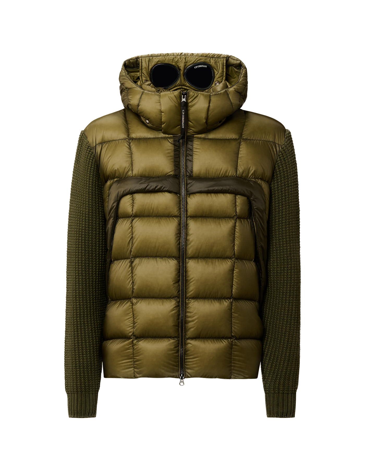 C.P. COMPANY - Gilet bi-matière à capuche détachable kaki