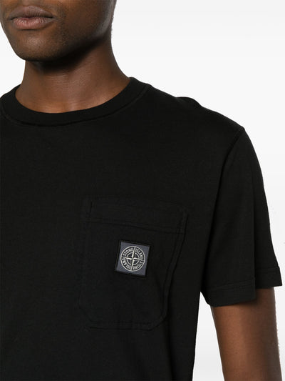 STONE ISLAND - Tee Shirt délavé à poche noir