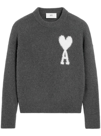 AMI PARIS - Pull col rond en alpaga gris