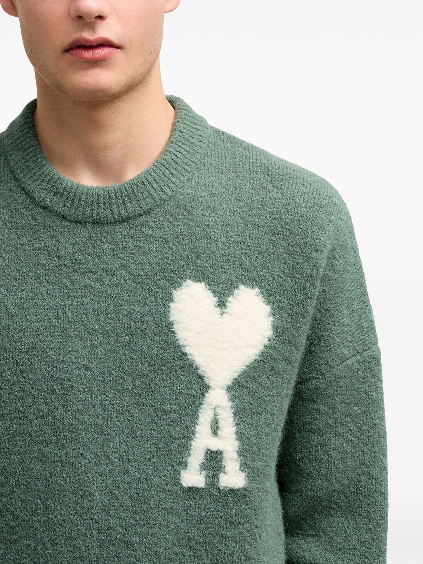 AMI PARIS - Pull col rond en alpaga vert