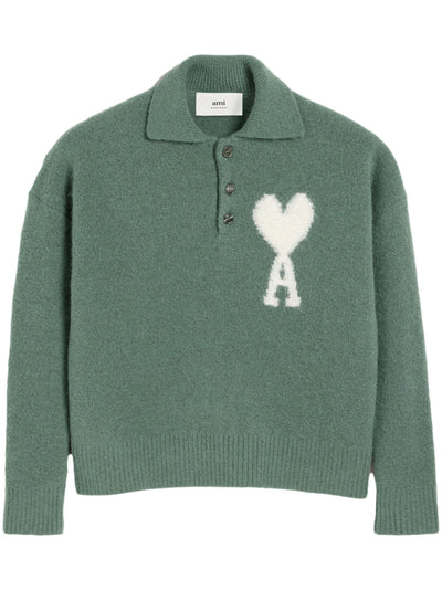 AMI PARIS - Pull col polo en alpaga vert