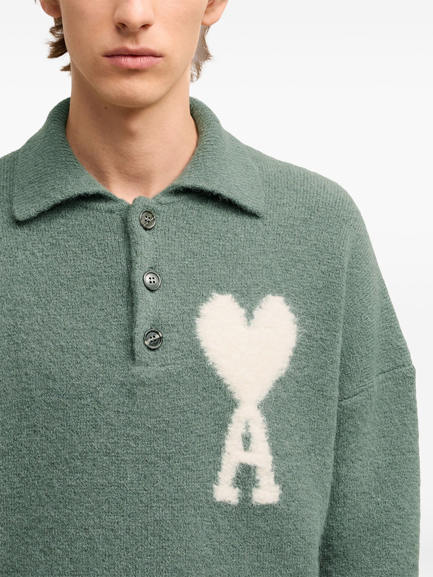 AMI PARIS - Pull col polo en alpaga vert