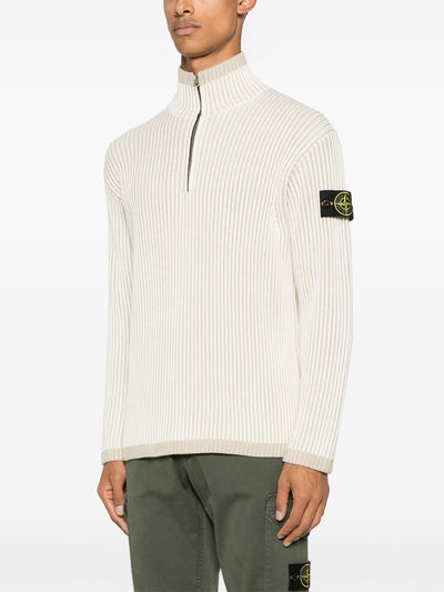 STONE ISLAND - Maille en Half zip blanc