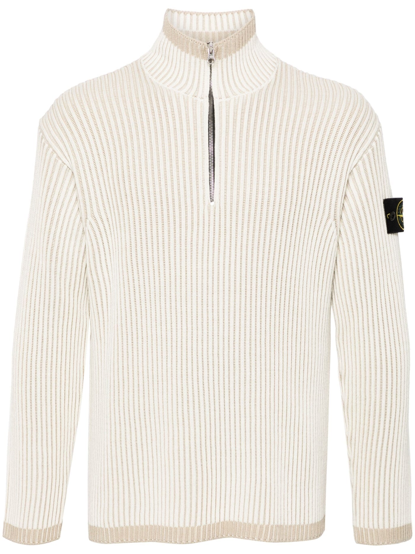 STONE ISLAND - Maille en Half zip blanc