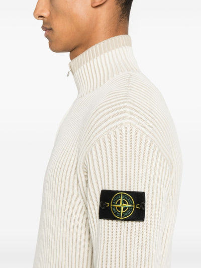 STONE ISLAND - Maille en Half zip blanc