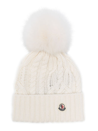 MONCLER -  Bonnet à pompon blanc