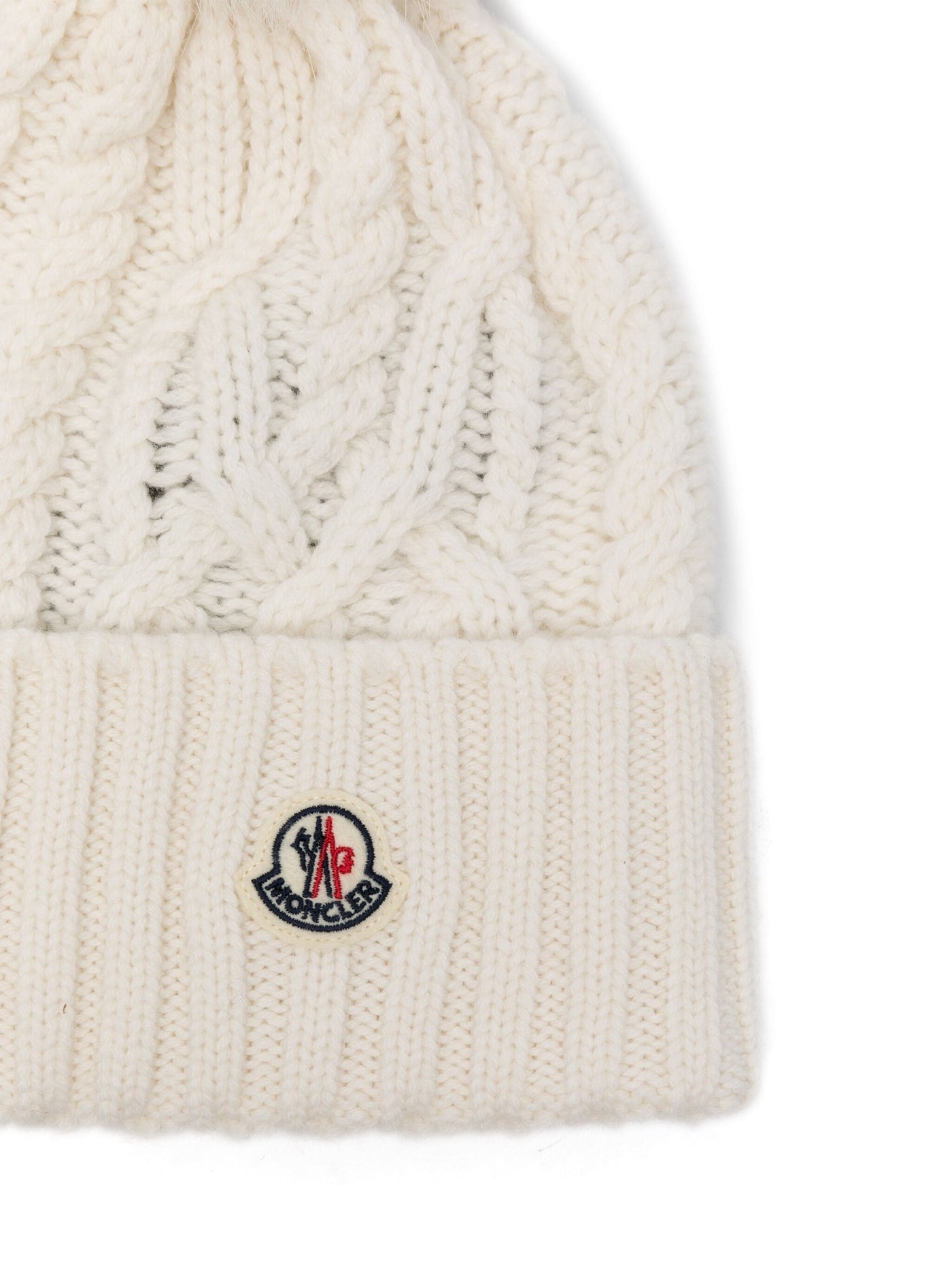 MONCLER -  Bonnet à pompon blanc