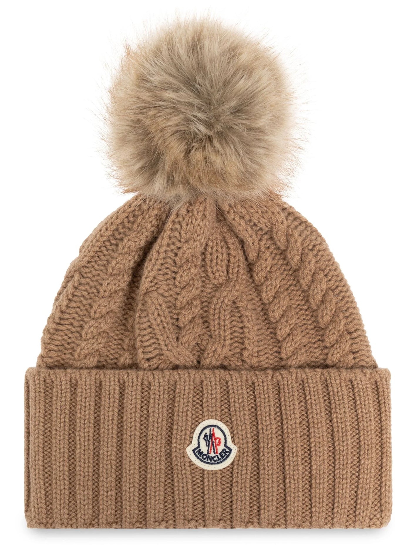 MONCLER - Bonnet à pompon camel