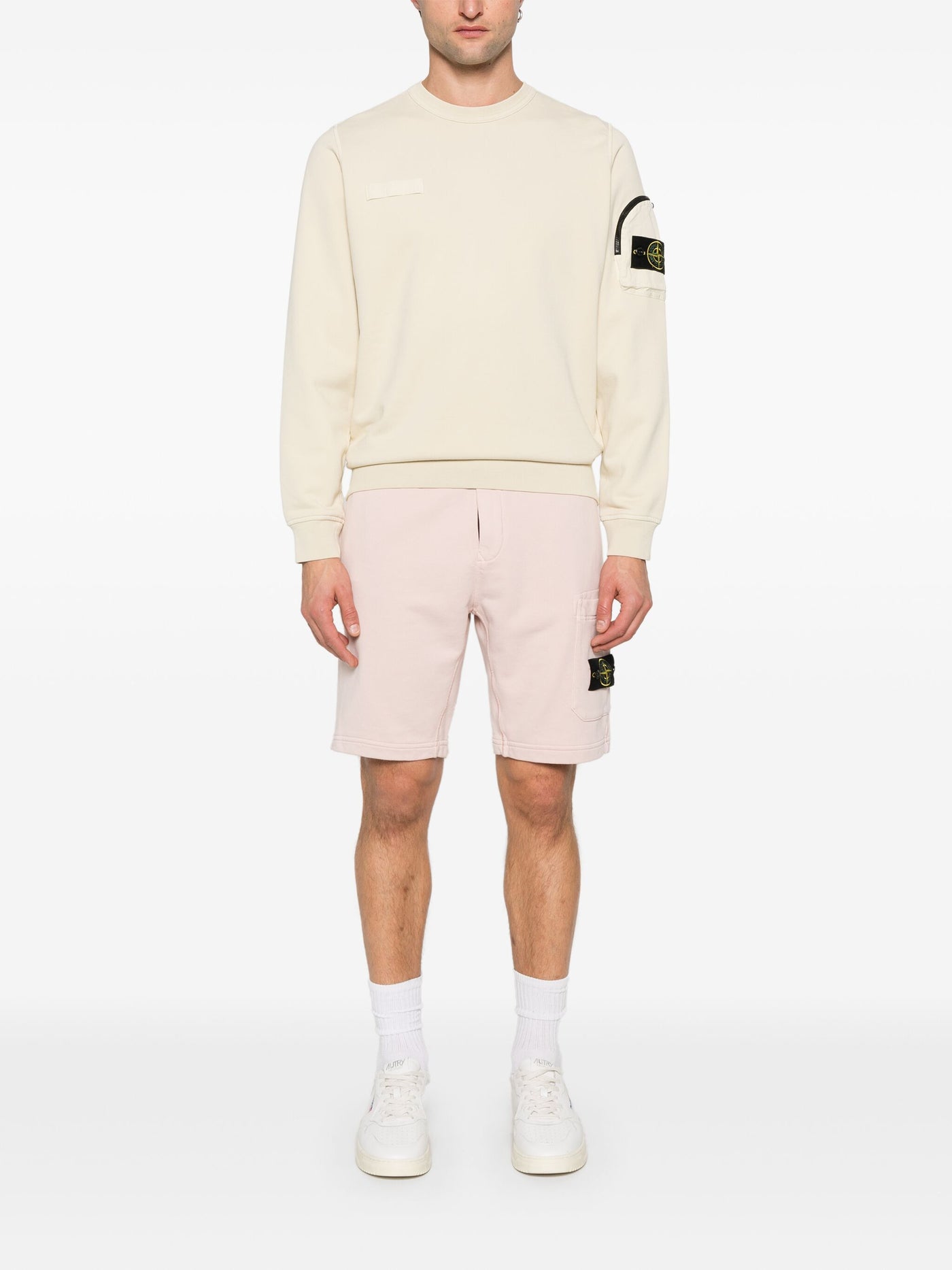 STONE ISLAND - Crewneck Zip pocket Beige sable