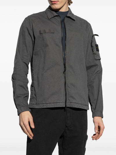 STONE ISLAND -Compass motif stretch cotton shirt