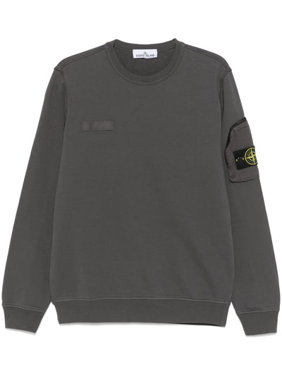 STONE ISLAND - Crewneck Zip pocket gris Anthracite