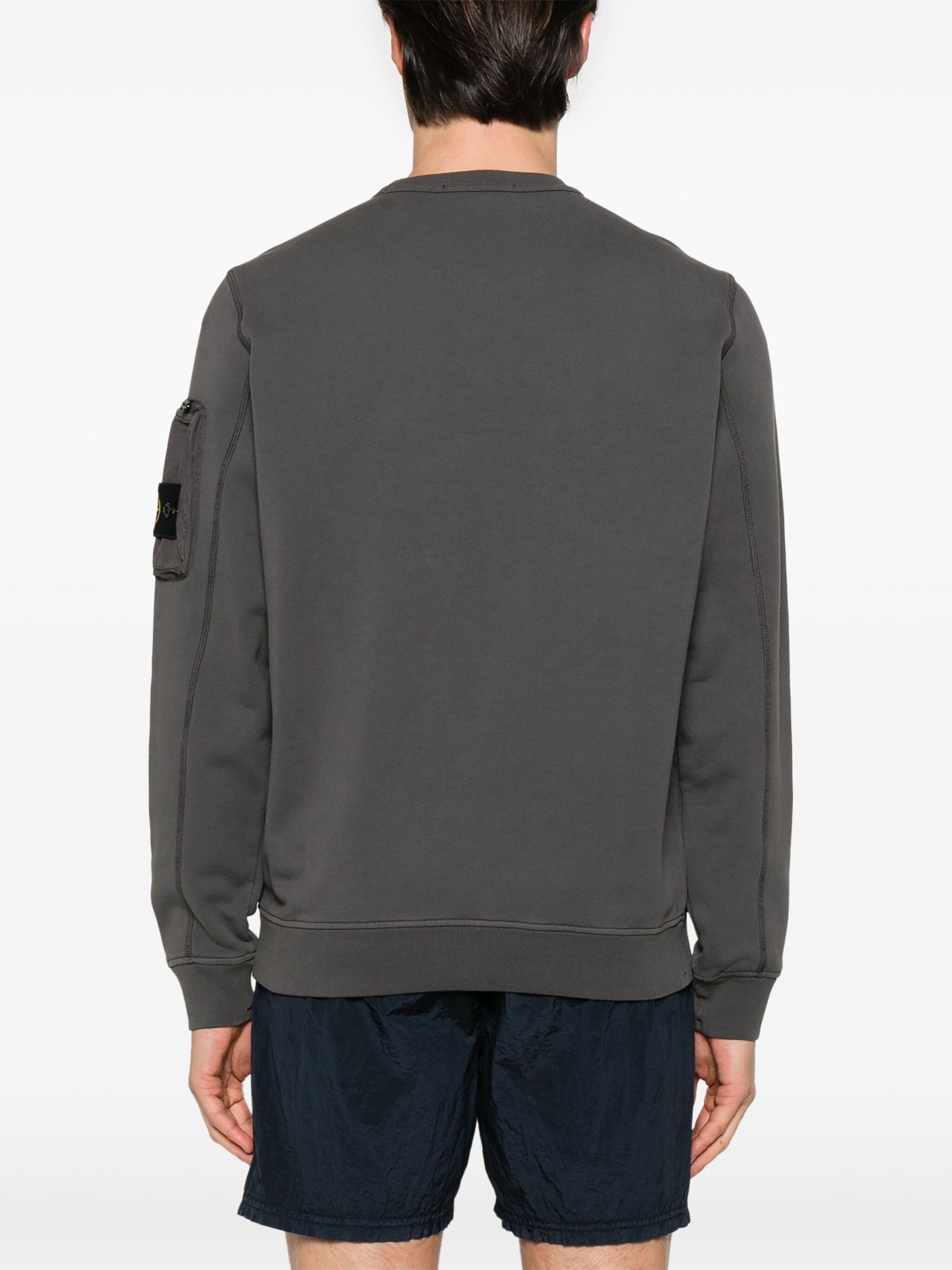 STONE ISLAND - Crewneck Zip pocket gris Anthracite