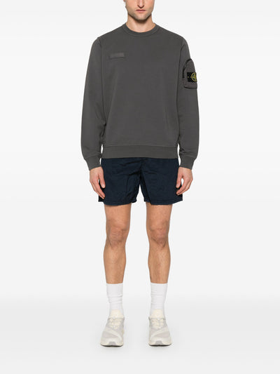 STONE ISLAND - Crewneck Zip pocket gris Anthracite