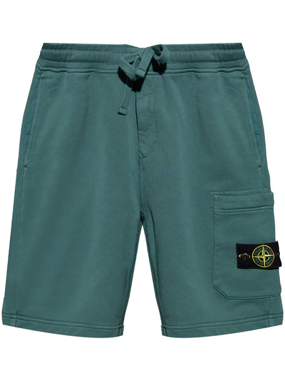 STONE ISLAND - Short en coton vert forêt