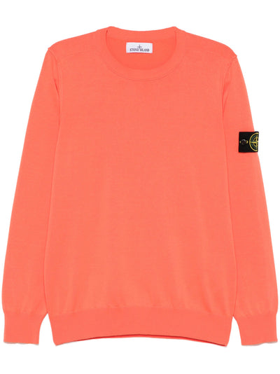 STONE ISLAND - Pull fin en coton Orange