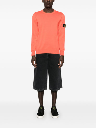 STONE ISLAND - Pull fin en coton Orange