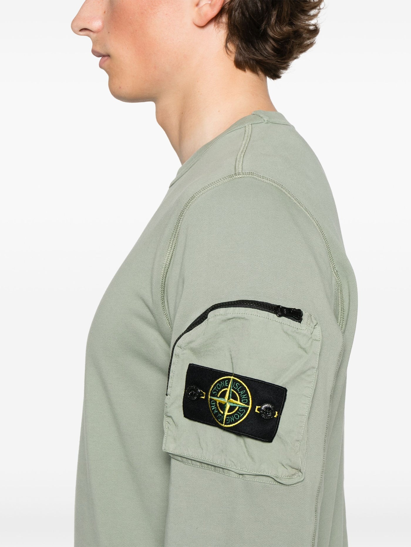 STONE ISLAND - Crewneck Zip pocket Vert