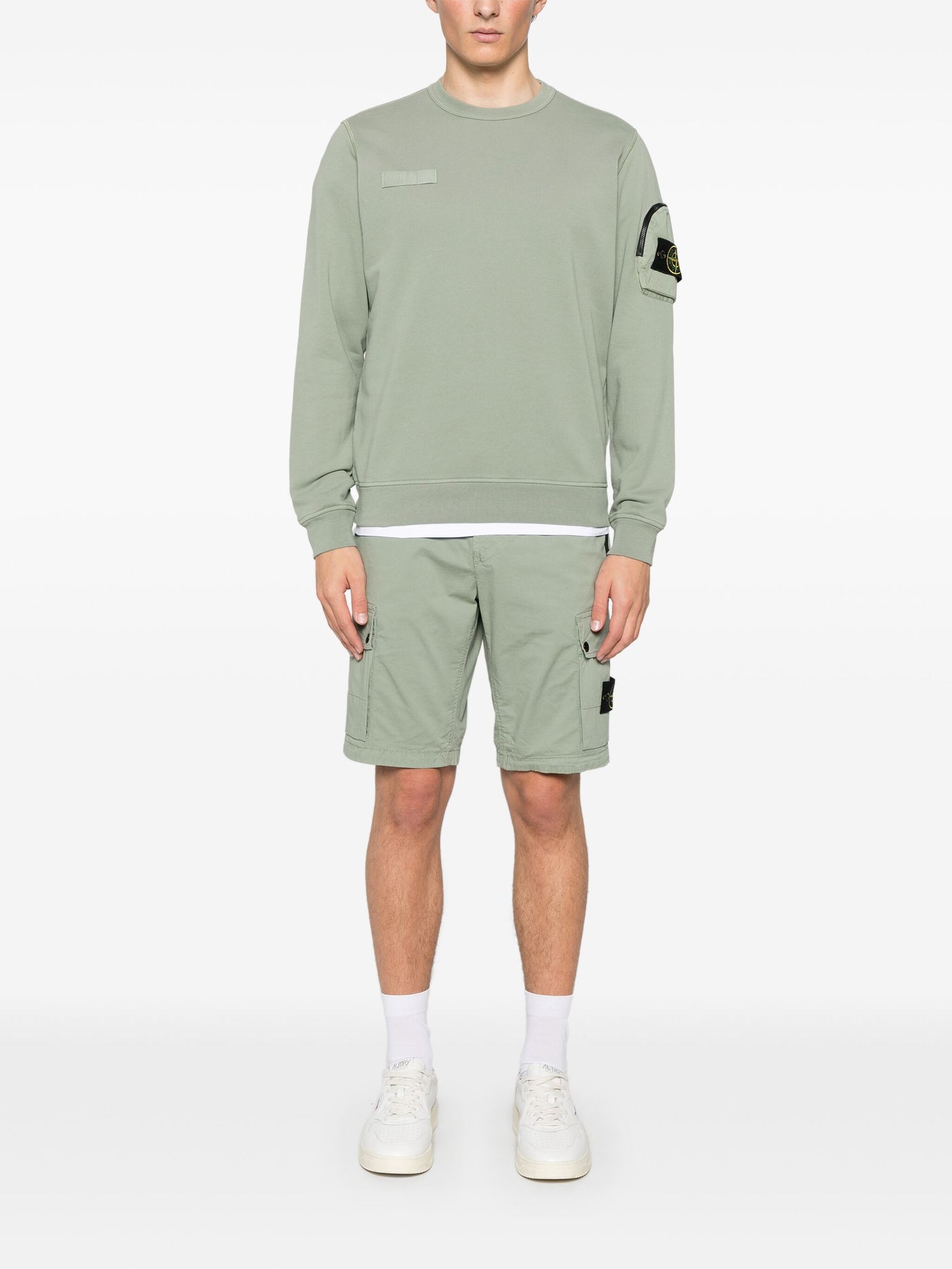 STONE ISLAND - Crewneck Zip pocket Vert