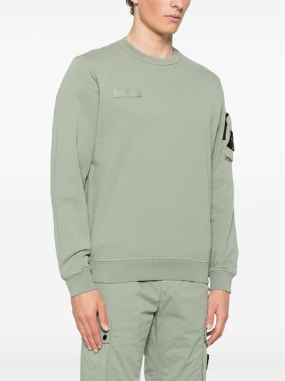 STONE ISLAND - Crewneck Zip pocket Vert