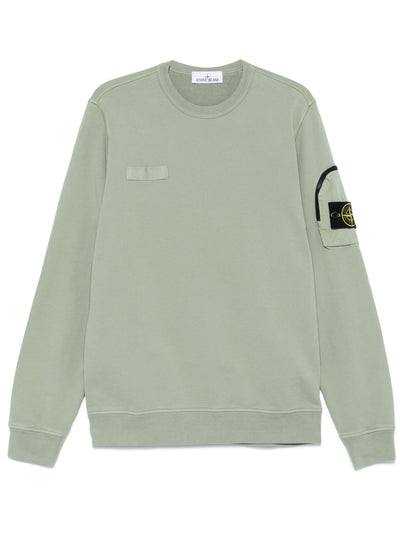 STONE ISLAND - Crewneck Zip pocket Vert