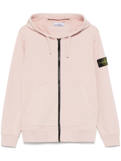 STONE ISLAND - Hoodie zippé rose pâle