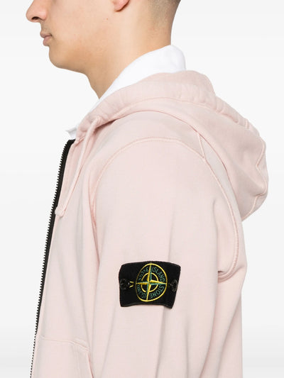 STONE ISLAND - Hoodie zippé rose pâle