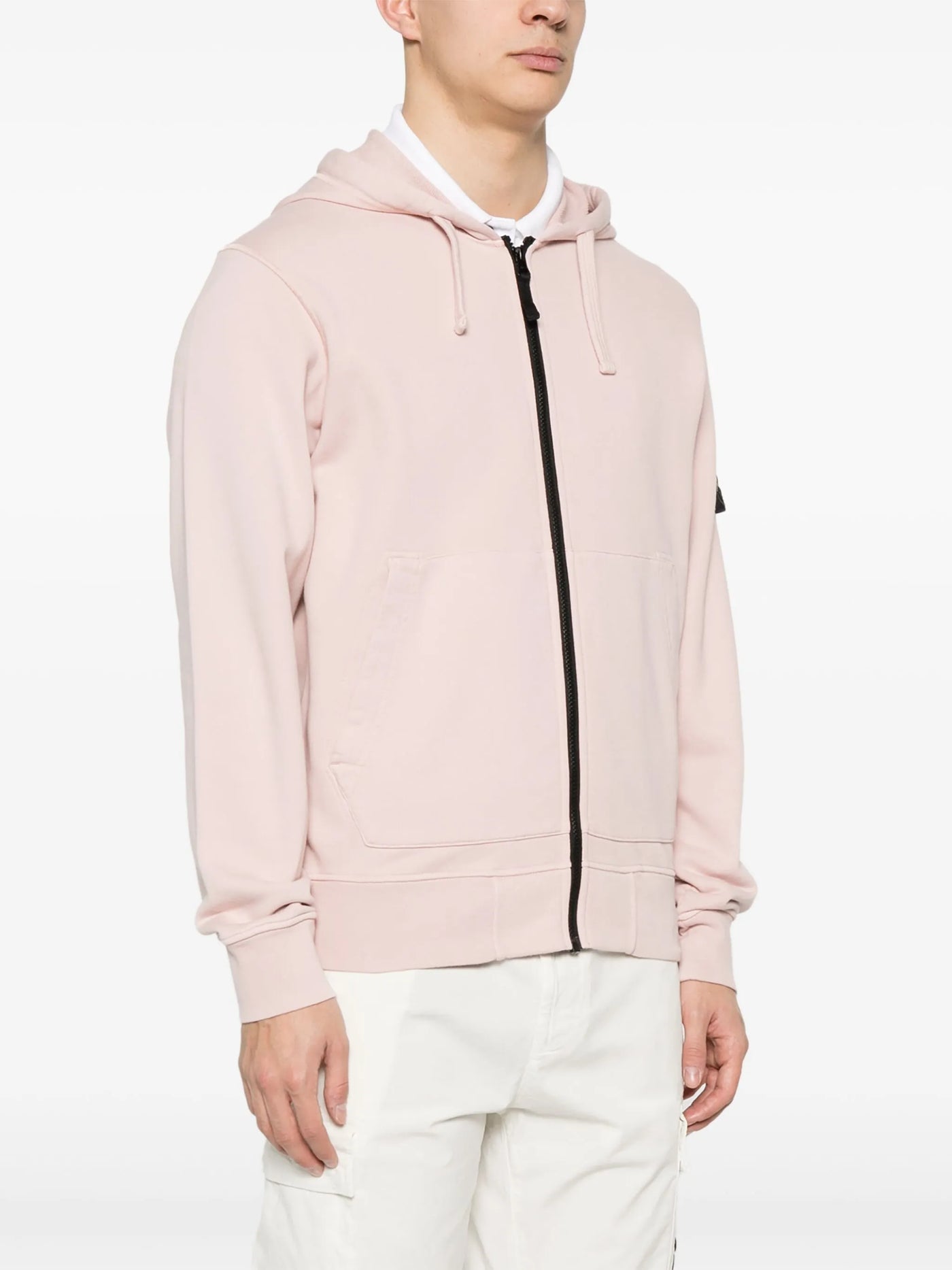 STONE ISLAND - Hoodie zippé rose pâle