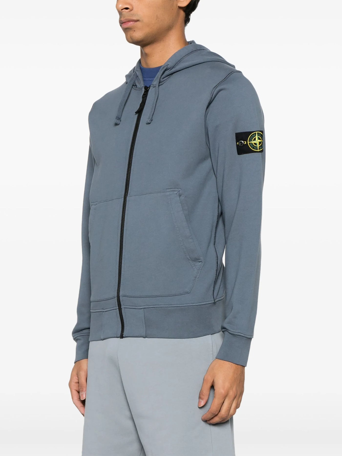 STONE ISLAND - Hoodie zippé bleu gris