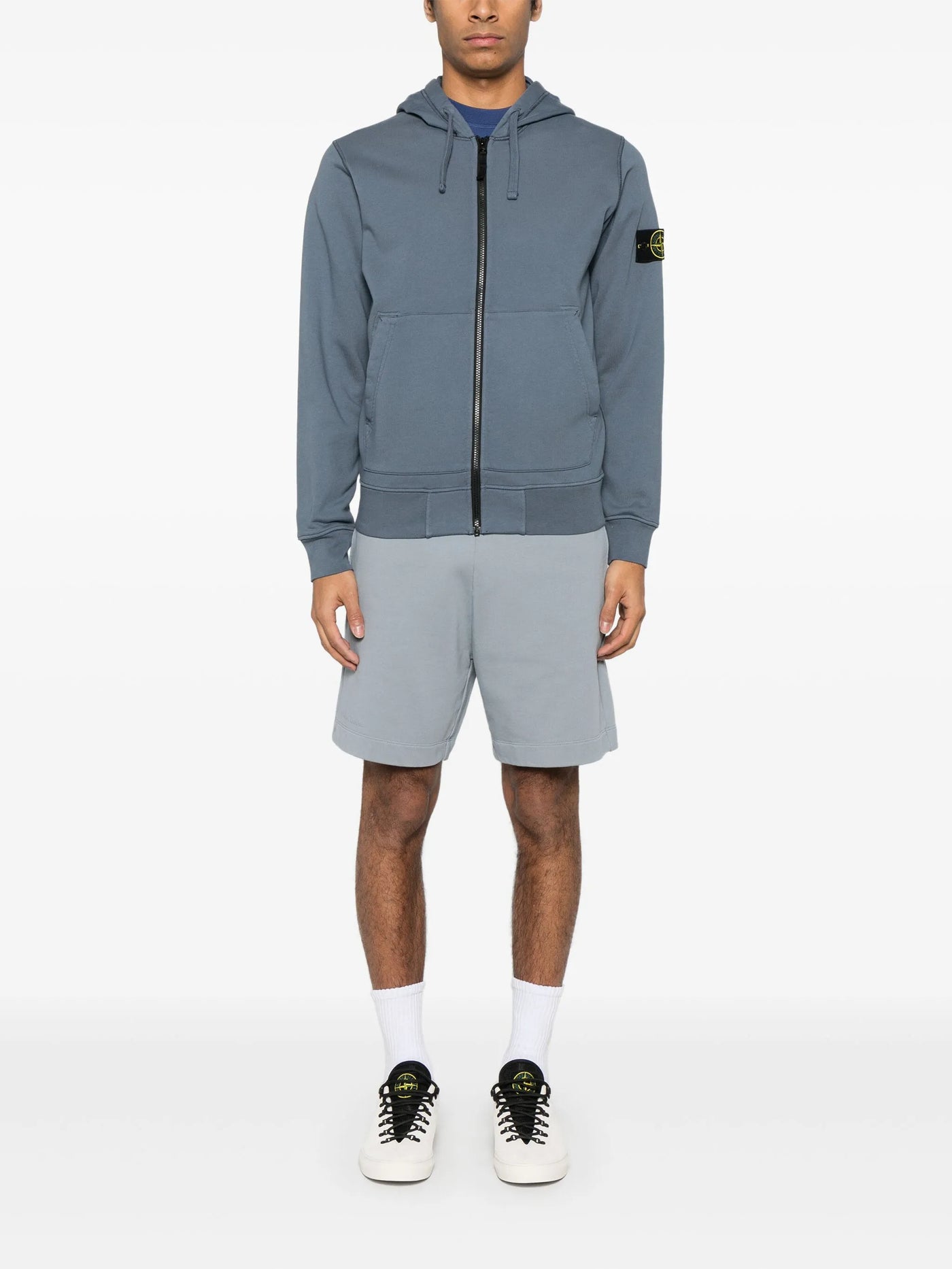 STONE ISLAND - Hoodie zippé bleu gris