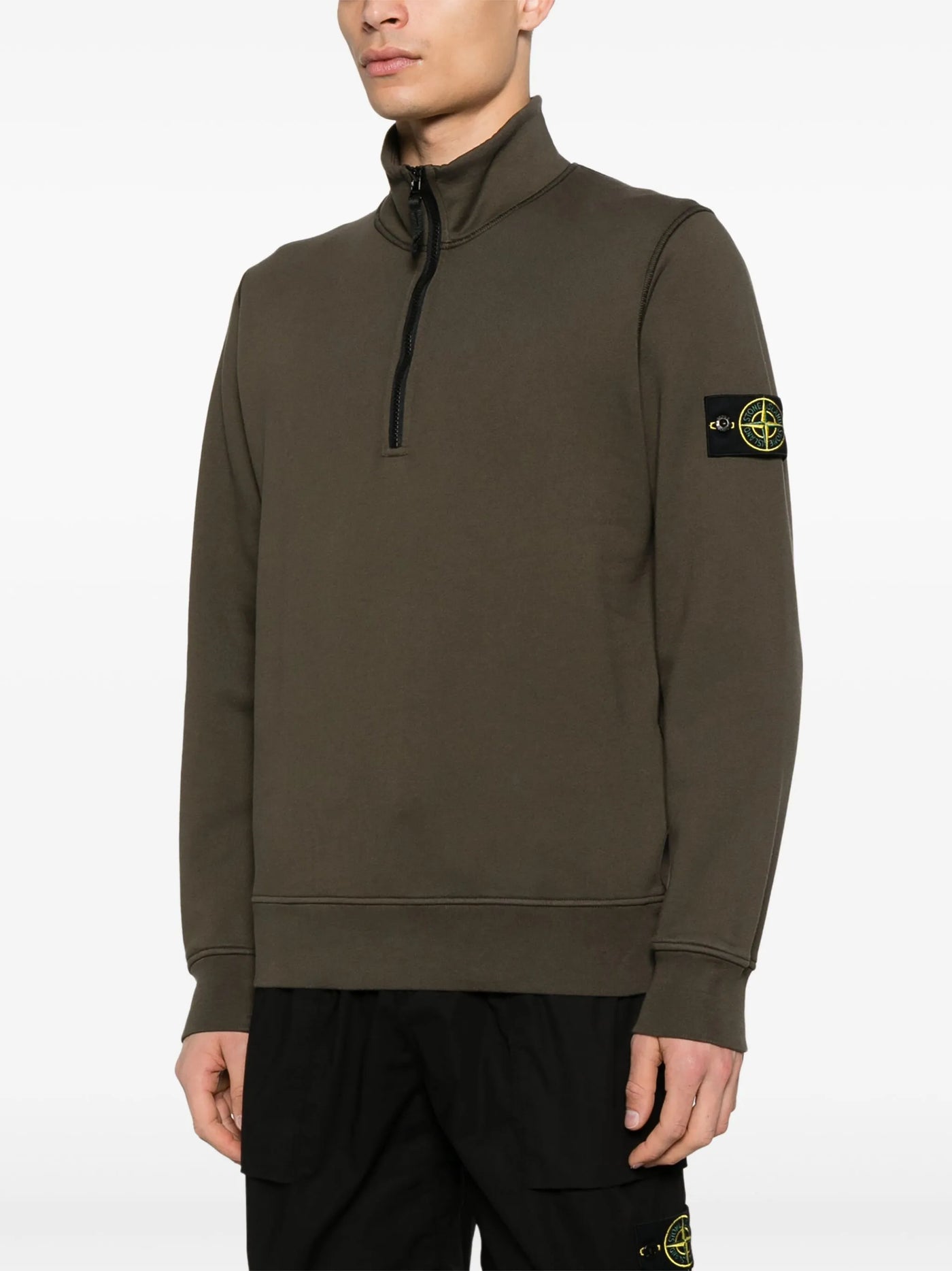 STONE ISLAND - Sweat en coton à patch compass kaki