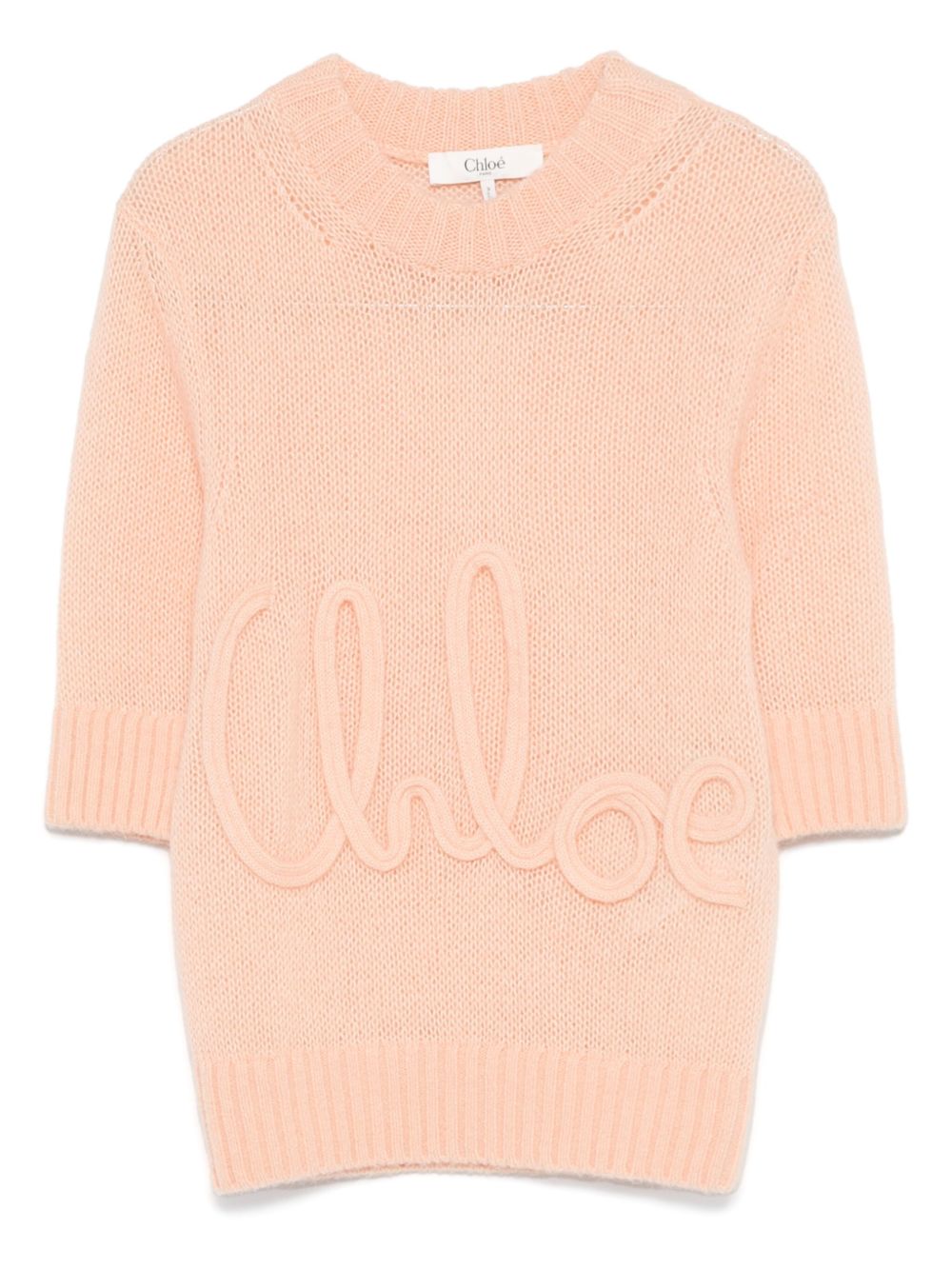 CHLOE - Pull manches coude en maille de laine alpaga et soie à logo
