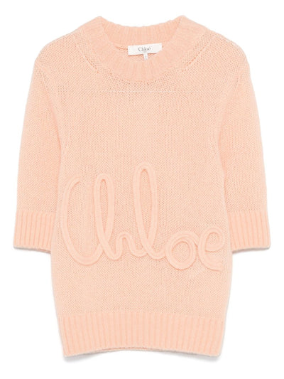 CHLOE - Pull manches coude en maille de laine alpaga et soie à logo