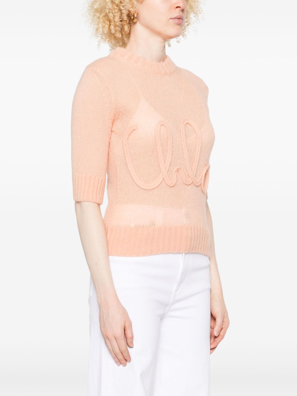 CHLOE - Pull manches coude en maille de laine alpaga et soie à logo