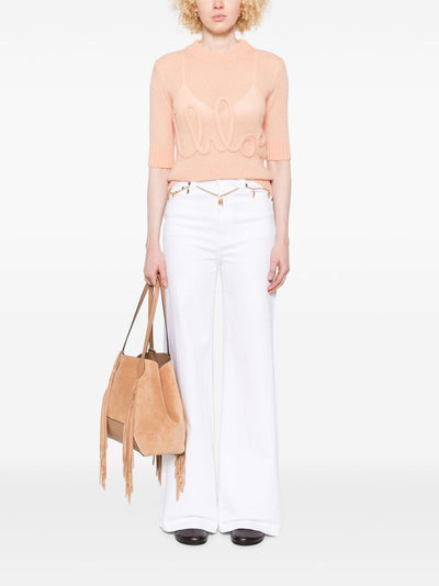 CHLOE - Pull manches coude en maille de laine alpaga et soie à logo