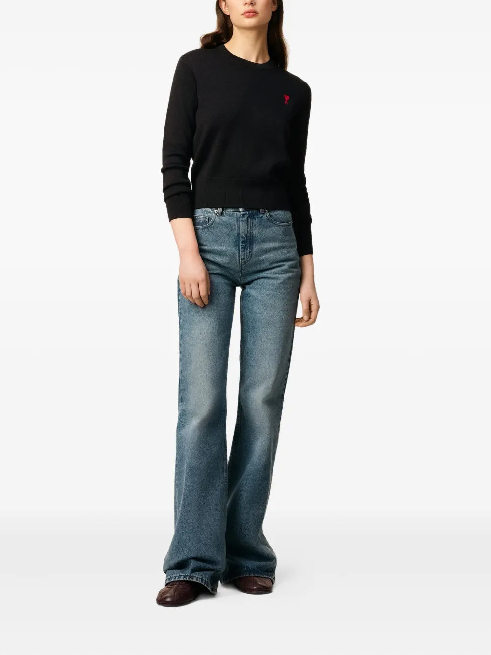 AMI PARIS - pull en laine à motif cœur brodé