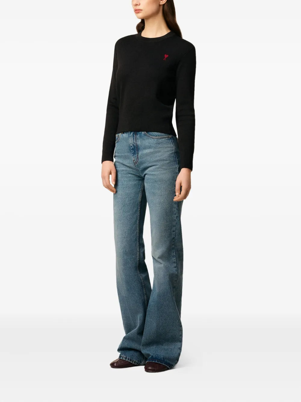 AMI PARIS - pull en laine à motif cœur brodé