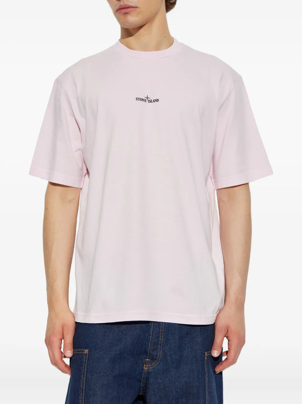 STONE ISLAND - T-shirt rose pâle à imprimé