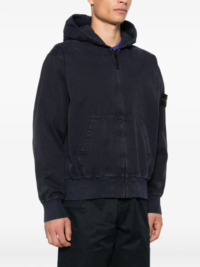 STONE ISLAND - Hoodie zippé bleu marine