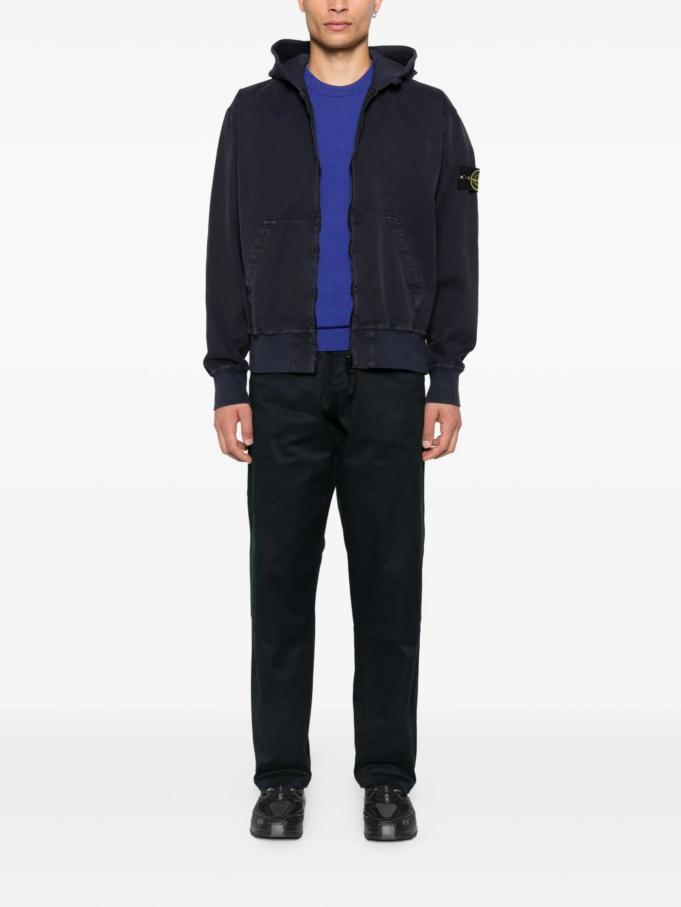 STONE ISLAND - Hoodie zippé bleu marine