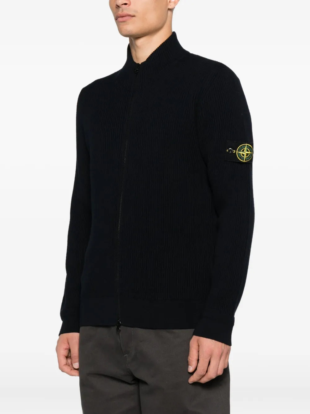 STONE ISLAND - Cardigan en laine à fermeture zippée Noir