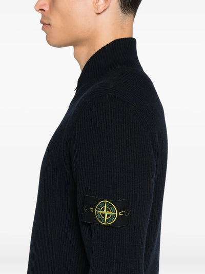 STONE ISLAND - Cardigan en laine à fermeture zippée Noir