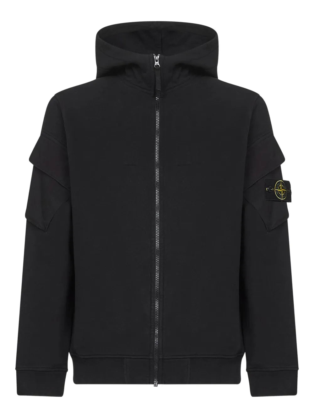 STONE ISLAND -Sweat-shirt zippé coupe regular à capuche avec poches sur les manches