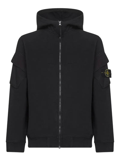 STONE ISLAND -Sweat-shirt zippé coupe regular à capuche avec poches sur les manches